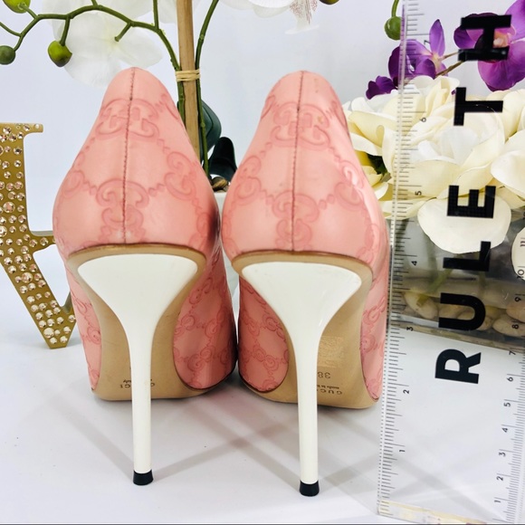 Gucci Guccissima GG Logo Pink Peep Toe Pumps Heels - Picture 2 of 8